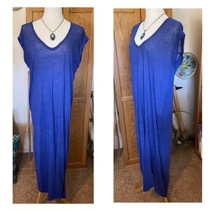 Free People Keep Me Maxi Tee Dress Blue SZ XS